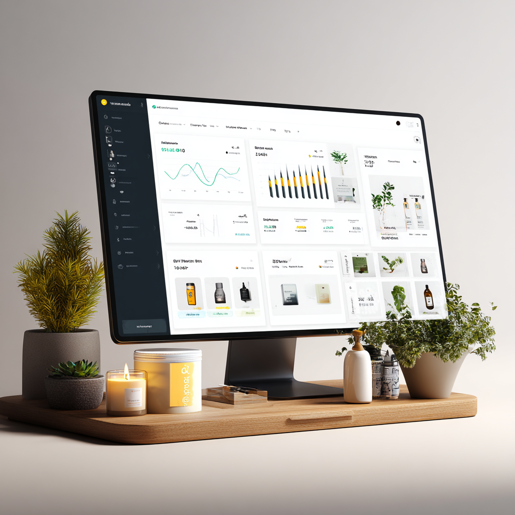 An abstraction of a wordpress or shopify dashboard on a mac looking desktop computer